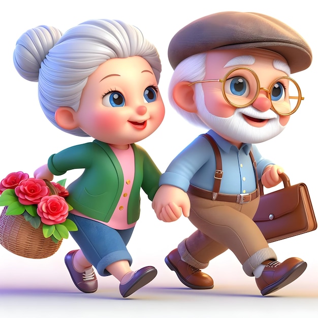 Elderly Animated Couple Walking Hand in Hand on a Sunny Afternoon