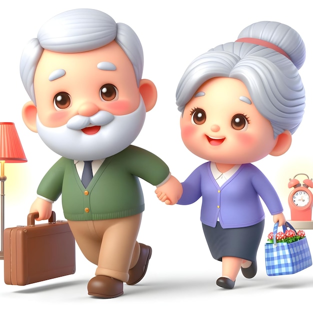 Elderly Animated Couple Walking Hand in Hand on a Sunny Afternoon