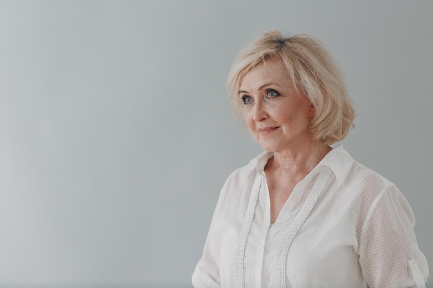 Elderly caucasian old aged woman portrait gray haired