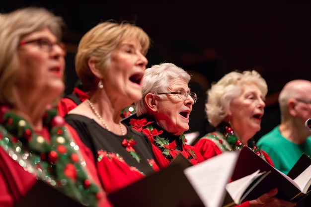 Foto coro di anziani con abiti festivi durante un concerto natalizio