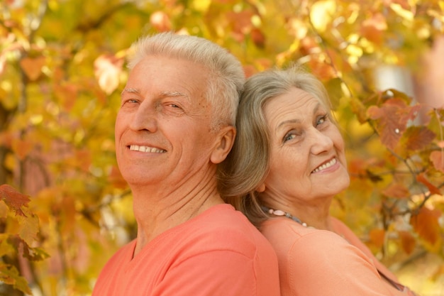 Elderly couple in autumnal forest