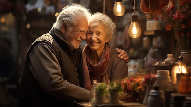 Foto coppia di anziani che festeggiano la pasqua