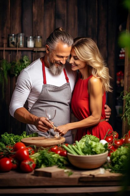 Photo elderly couple cooking in a kitchen