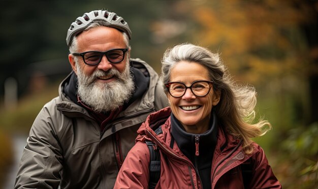 Elderly Couple Cycling Through Scenic Countryside