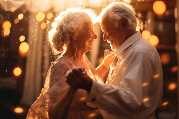 Elderly couple dancing Illustration AI GenerativexA