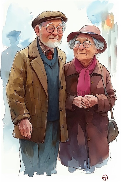 An elderly couple is taking a walk