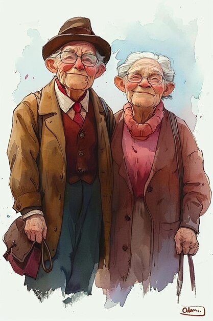 An elderly couple is taking a walk