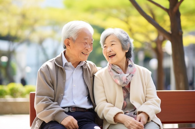 Elderly couple Japanese smiling close relationship