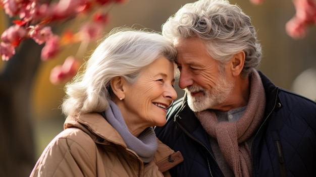 An elderly couple in love in nature