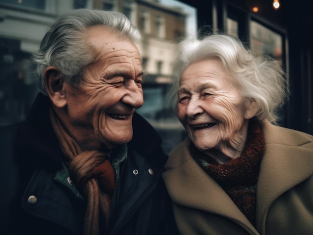 Влюбленная пожилая пара улыбается