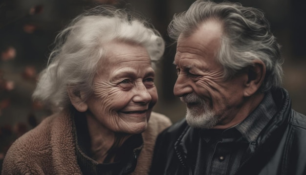 Elderly couple in love smiling