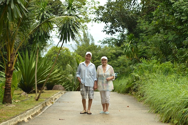 Elderly couple rest at tropical beach