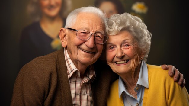 Photo elderly couple sharing a joyful moment together during a romantic candlelit dinner surrounded by a festive ambiance with twinkling lights in the background