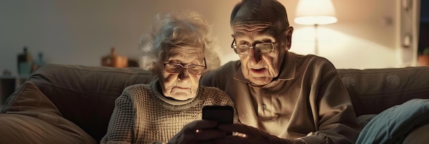 Elderly Couple Sharing Laugh with Smartphones