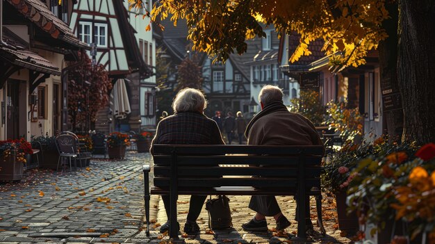 Photo elderly couple sharing a quiet moment on bench