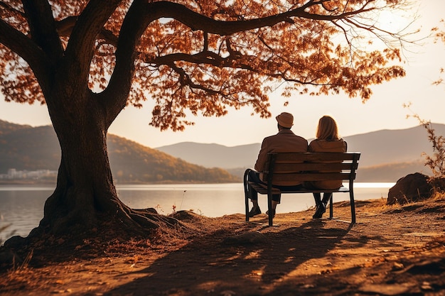 elderly couple sit on a bench