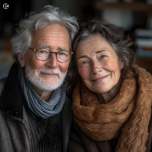 Elderly couple smiling together radiating warmth and love portrait of happiness and lifelong companionship AI