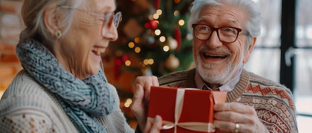 Elderly Couple Smiling with Gift