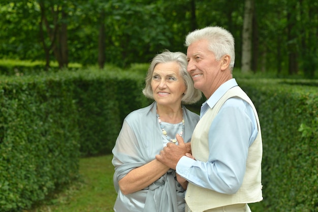 夏の散歩の老夫婦