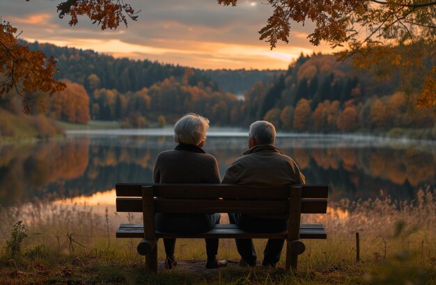 Photo an elderly couple together in a romantic setting at sunset