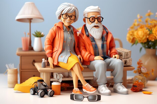 Elderly couple traveler 3D render style AI Generated