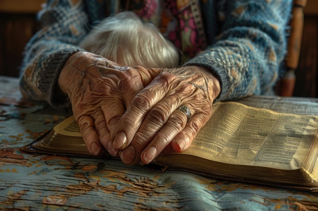 Elderly couple united in prayer at home