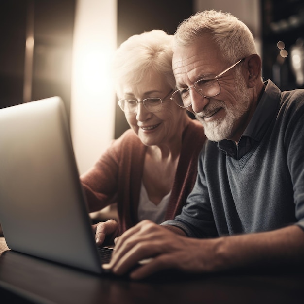 Elderly Couple using a Laptop