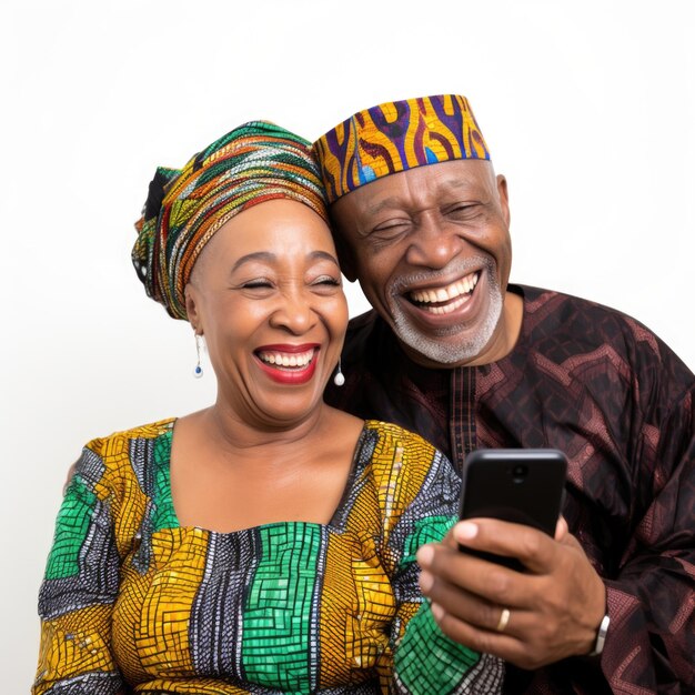 Elderly couple using mobile photo for communication