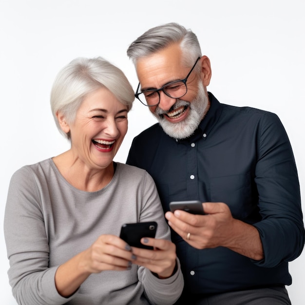 Elderly couple using mobile photo for communication