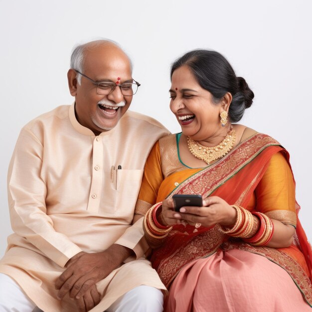 Elderly couple using mobile photo for communication