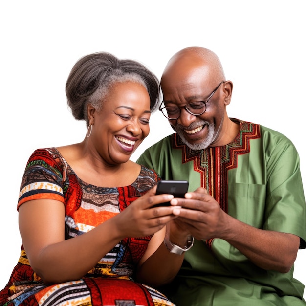 Elderly couple using mobile photo for communication