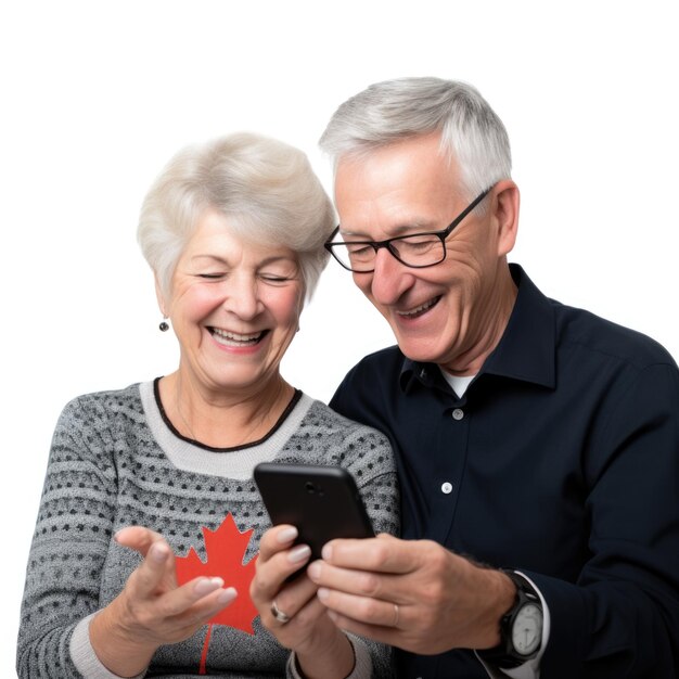 Elderly couple using mobile photo for communication