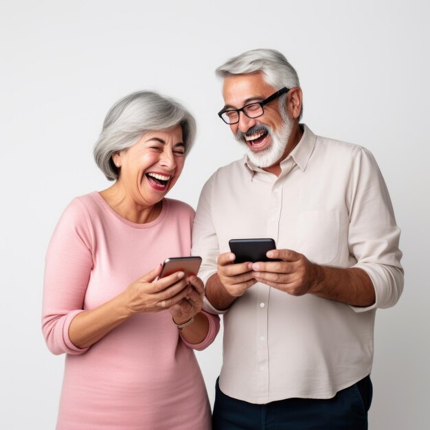 Elderly couple using mobile photo for communication