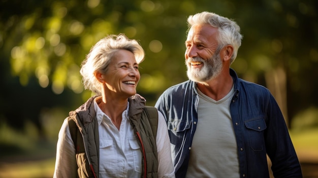 Elderly couple walking happily