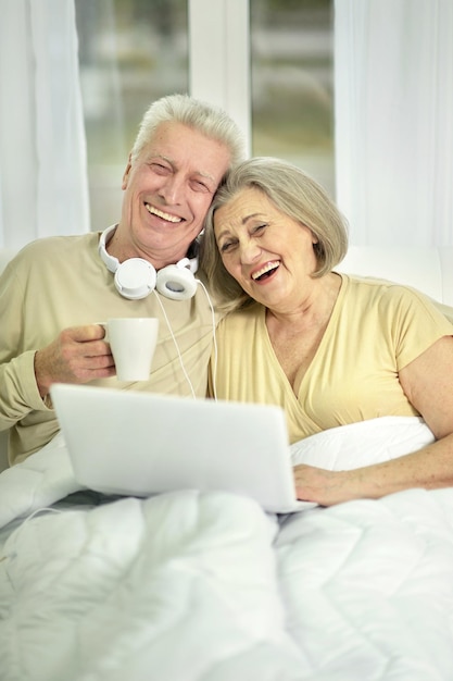 Elderly couple with a laptop