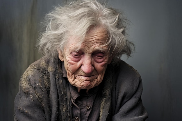 elderly depressed woman head down and crying Portrait