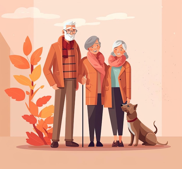 elderly family vector illustration in the style of caninecore