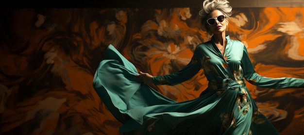 Foto donna anziana alla moda che balla ai generativa