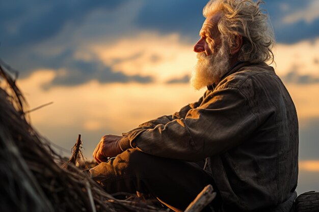 Elderly Fisherman Gazing at the Horizon