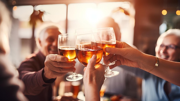 Elderly Friends Toasting with Apple Cider