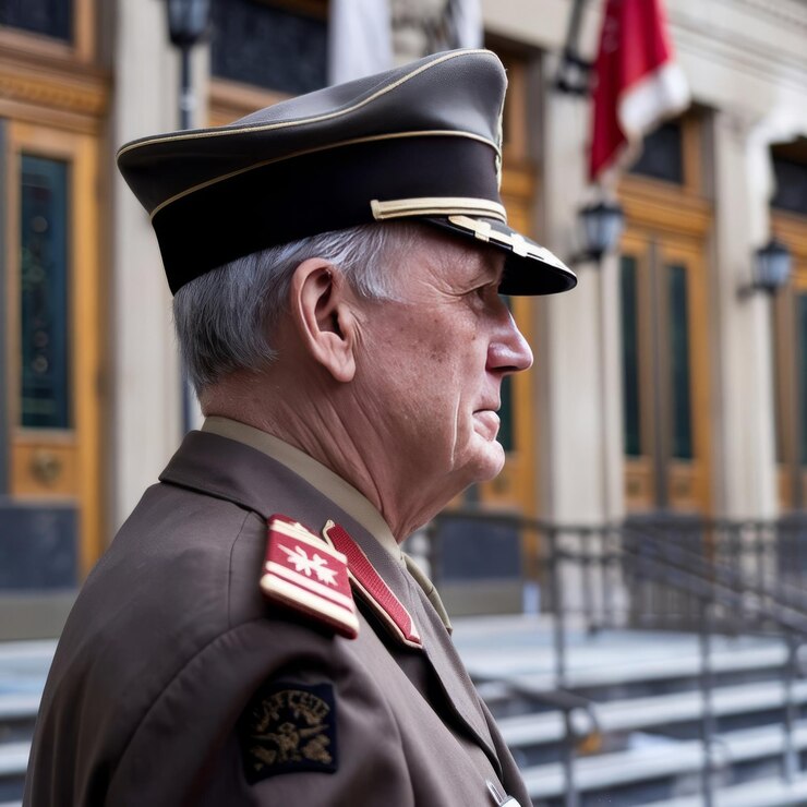 Photo elderly general in uniform side view