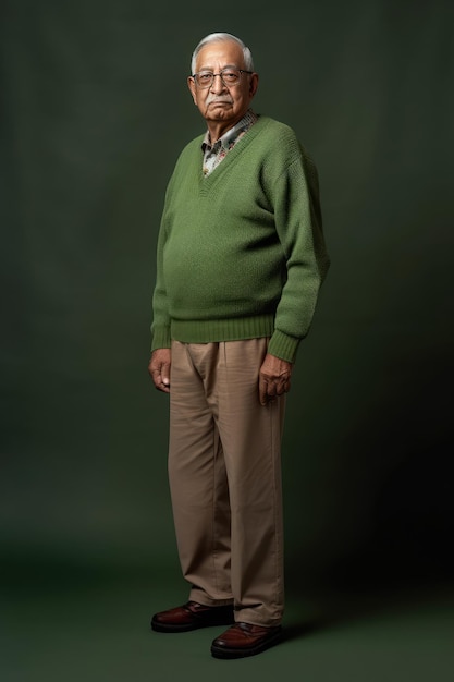 The elderly gentleman in a green sweater