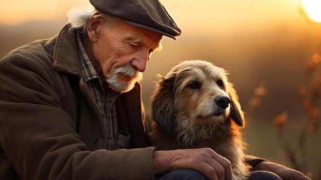 Foto un signore anziano condivide un momento di compagnia con il suo cane