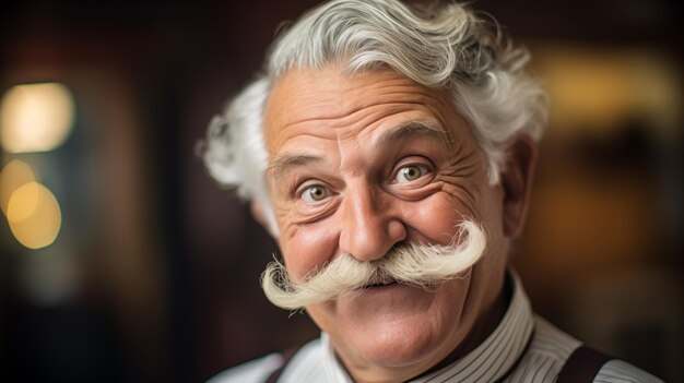 Photo elderly gentleman with a whimsical curled mustache