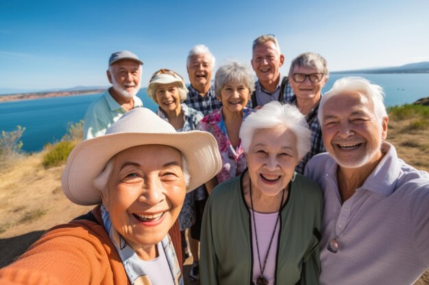 Photo elderly group capturing a selfie