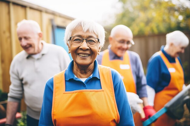 Photo elderly group volunteering together