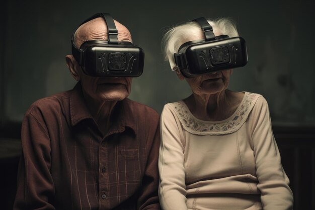 Elderly Happy old couple vr glasses Generate Ai