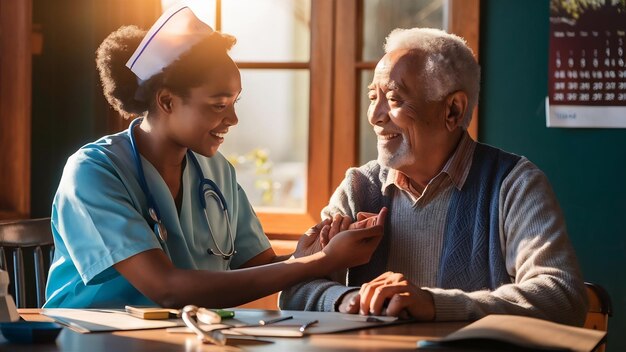 Elderly health check with young nurse