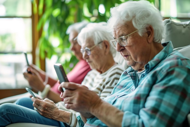 Photo elderly individuals embracing social media and connecting with peers