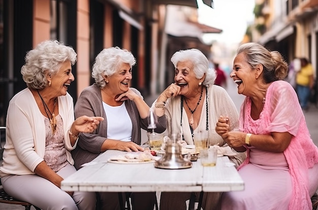 Elderly italian women enjoying lemonade and conversation